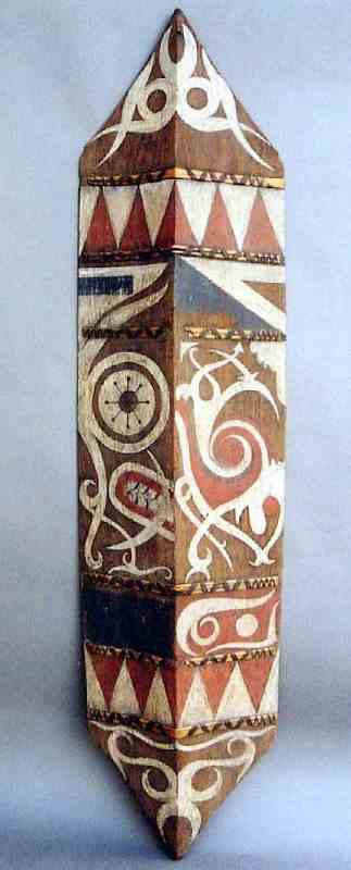 21: Wood/Pigments Shield with Asymmetrical Motifs