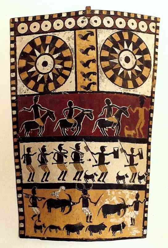 26: Buffalo Hide/Pigments Shield with Figurative Motifs