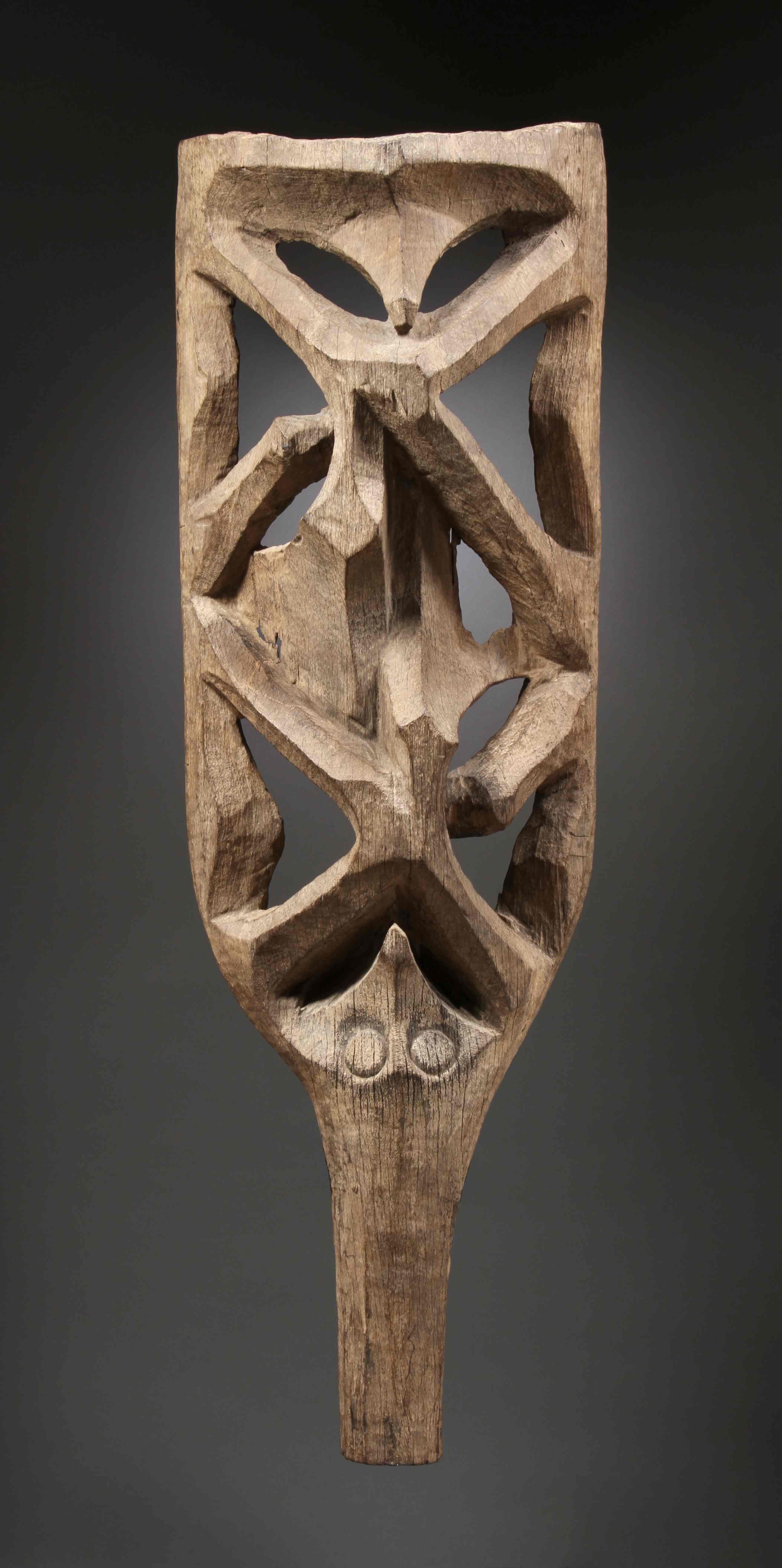 35: Wood Shrine Support Post with Abstract Anthropomorphic Motifs